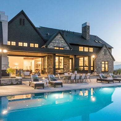 exterior view of modern home with blue sky in background