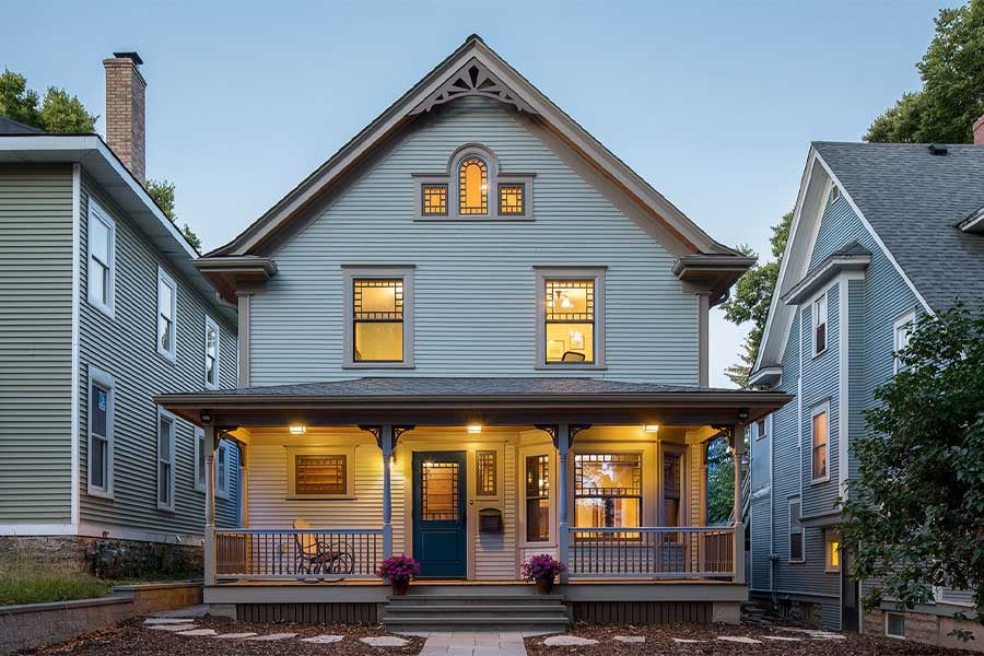 Victorian home at night