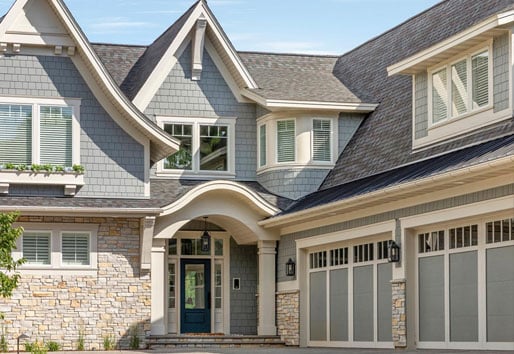 Victorian home with variety of windows shapes and sizes and grille patterns