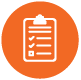 icon in orange circle with illustration of clipboard
