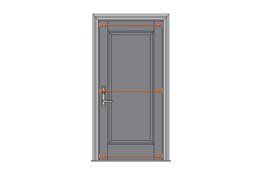An illustration of a front door showing where to measure panel width.